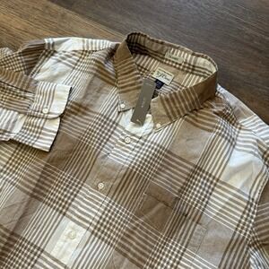 NWT J Crew Brown Tan Plaid Button Down Shirt Sz XXL Casual